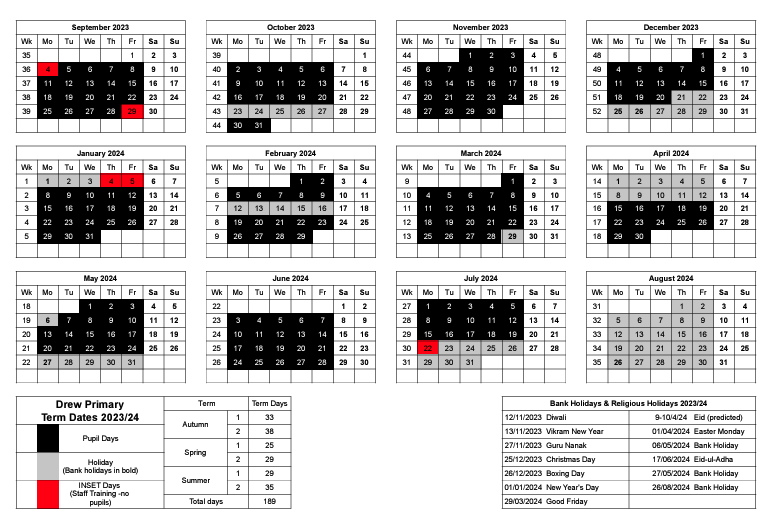 Drew Primary School Term Dates